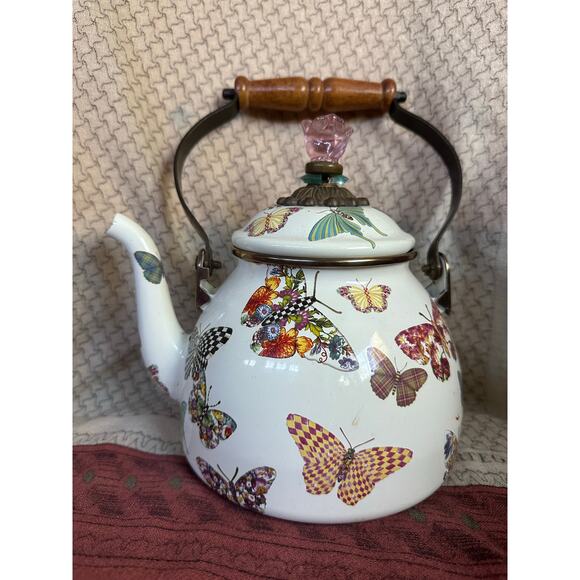 Mackenzie Childs Butterfly Garden Tea Kettle DAMAGED READ DISPLAY ONLY ! - Picture 1 of 16